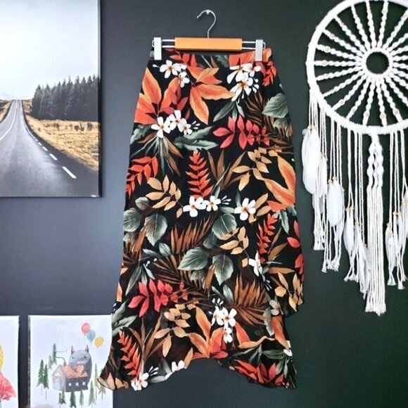 ✨hp✨ VINTAGE EXOTIC TROPICAL FLORAL RUFFLE SKIRT - Picture 4 of 10